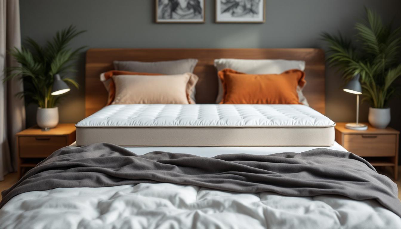 A photograph of a beautifully made bed featuring a stylish 180 cm wide mattress